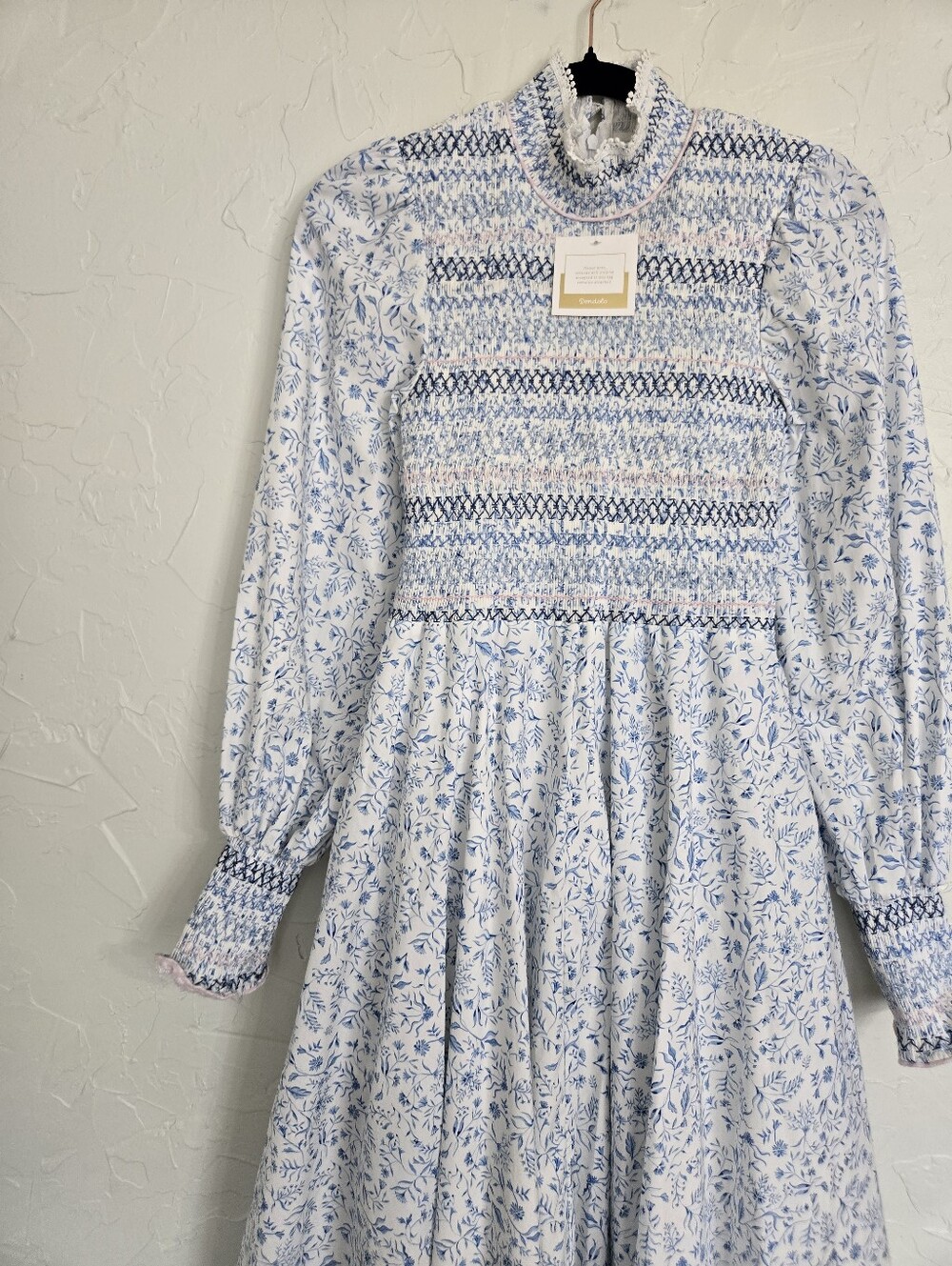 NWT Dondolo x Pencil + Paper Co Smocked Floral Blue White Cottagecore Dress, XS - Picture 3 of 13